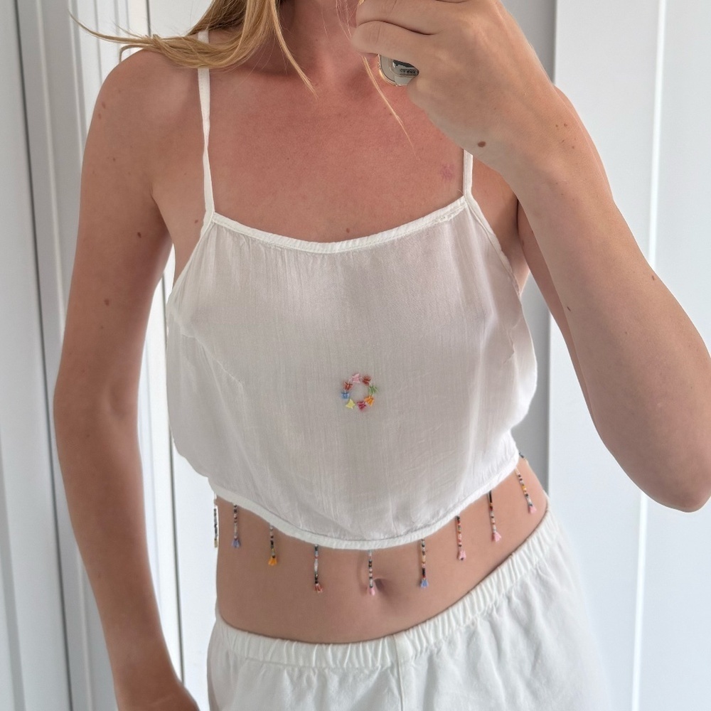 White Backless Tie Top with Beading Details Coachella Festival Top